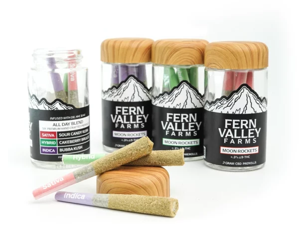 moon rockets pre-rolls from fern valley farms, multiple types and cultivars