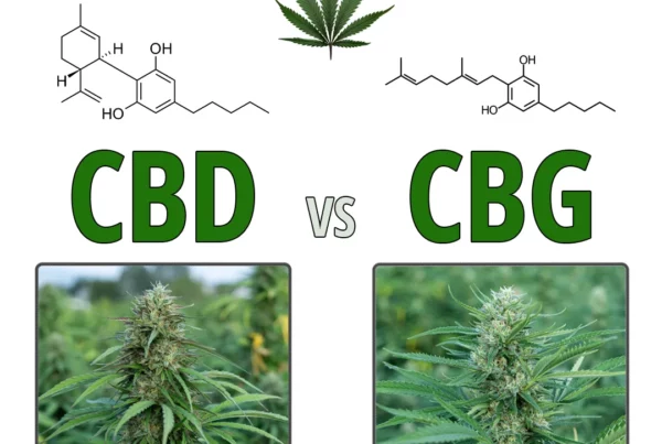 cbd vs cbg graphic with chemical structures and flowers comparing