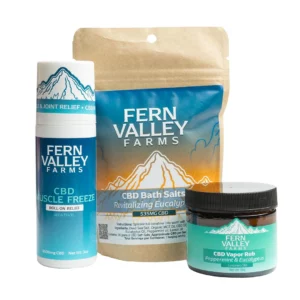 cbd total recovery bundle, muscle freeze, bath salts, and vapor rub