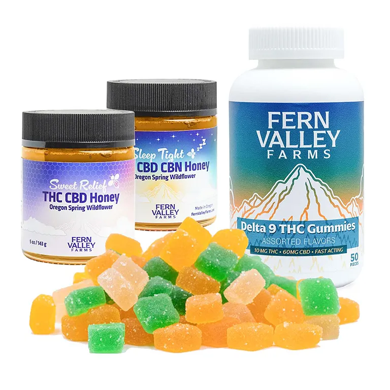 edibles from fern valley farms, gummies, and honey
