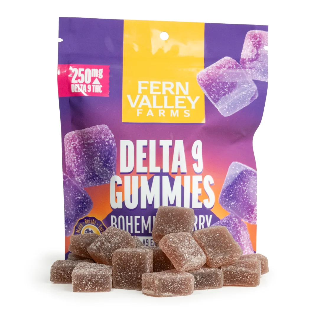 mushroom infused delta 9 gummies 25 count bag bohemian berry